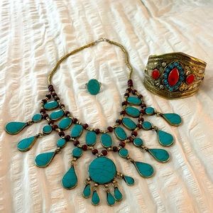 2 piece gem stone bundle jewelry set…. necklace, cuff bracelet